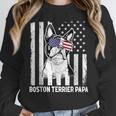 Boston Terrier Papa Cool Dog Lover USA American Flag Men Women Women Crewneck Sweatshirt, American Boston Terrier Gifts, funny design