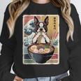 Boston Terrier Ramen Noodles Japanese Art Retro Ocean Waves Women Crewneck Sweatshirt, funny design
