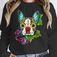 Boston Terrier In Red Day Of The Dead Sugar Skull Dog Women Crewneck Sweatshirt, funny design