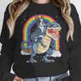Boston Terrier Riding Dinosaur T-Rex Boys Kids Rainbow Women Crewneck Sweatshirt, Boston Terrier Riding Gifts, funny design