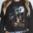 Boston Terrier Selfie Full Moon Flying Witch Halloween Dog Women Crewneck Sweatshirt, Boston Terrier Halloween Gifts, funny design