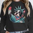 Boston Terrier Selfie Statue Of Liberty 4th Of July American Women Crewneck Sweatshirt, American Boston Terrier Gifts, Boston Terrier 4th Of July Gifts, funny design