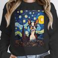 Boston Terrier Starry Night Van Gogh Art Women Crewneck Sweatshirt, funny design