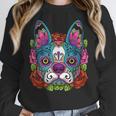Boston Terrier Sugar Skull Dog Day Of The Dead Women Crewneck Sweatshirt, funny design
