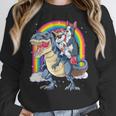 Boston Terrier Unicorn Riding Dinosaur T-Rex Girls Rainbow Women Crewneck Sweatshirt, Boston Terrier Riding Gifts, funny design