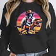 Boston Terrier Wearing A Cowboy Hat On T-Rex Women Crewneck Sweatshirt, funny design