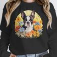Cute Boston Terrier Spring Flower Garden Colorful Puppy Dog Women Crewneck Sweatshirt, funny design