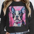 Dog Pink Boston Terrier Women Crewneck Sweatshirt, funny design