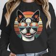 Retro Sunset Sunglasses Boston Terrier Boston Bull Bostie Women Crewneck Sweatshirt, funny design