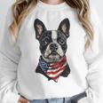 Boston Terrier American Flag Women Crewneck Sweatshirt, American Boston Terrier Gifts, funny design