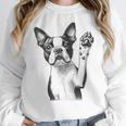 Boston Terrier Dog Raising Paw Idea Men Women Women Crewneck Sweatshirt, funny design