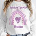 Boston Terrier Mama Cute Rainbow Paw Heart Shape Women Crewneck Sweatshirt, funny design
