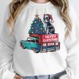 Boston Terrier Merry Christmas Tree Truck Santa Dog X-Mas Women Crewneck Sweatshirt, Boston Terrier Christmas Gifts, funny design