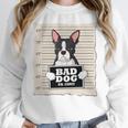 Boston Terrier Mug Shot Guilty Dog Women Crewneck Sweatshirt, funny design