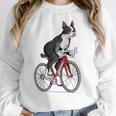 Boston Terrier Riding Bicycle Cute Bostie Biker Raglan Baseball Tee Women Crewneck Sweatshirt, Boston Terrier Riding Gifts, funny design