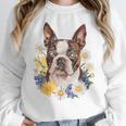 Floral Boston Terrier Women Crewneck Sweatshirt, funny design