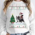 Ugly Christmas Tree Lights Xmas Santa Riding Boston Terrier Women Crewneck Sweatshirt, Boston Terrier Christmas Gifts, Boston Terrier Riding Gifts, funny design