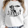 Vintage Boston Terrier UFO Western Wild West Dog Mom Dad Women Crewneck Sweatshirt, Mom Gifts, Boston Terrier Dad Gifts, Boston Terrier Mom Gifts, funny design