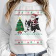 Xmas Tree Lighting Santa Riding Boston Terrier Christmas Women Crewneck Sweatshirt, Boston Terrier Christmas Gifts, Boston Terrier Riding Gifts, funny design