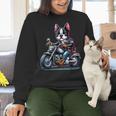 Biker Boston Terrier Dog Riding Motorbike Women Crewneck Sweatshirt, Boston Terrier Riding Sweatshirts, gift for family, gift for coworker