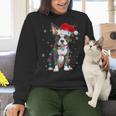 Boston Terrier Christmas Santa Hat Tree Lights Pajama Women Crewneck Sweatshirt, Boston Terrier Christmas Sweatshirts, gift for family, gift for coworker