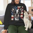 Boston Terrier Dog American Flag 4th Of July Patriotic Puppy Women Crewneck Sweatshirt, American Boston Terrier Sweatshirts, Patriotic Boston Terrier Sweatshirts, Boston Terrier 4th Of July Sweatshirts, gift for family, gift for coworker
