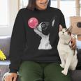Boston Terrier Dog Blowing Chewing Bubble Gum Pink Women Crewneck Sweatshirt, gift for family, gift for coworker