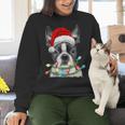 Boston Terrier Dog Santa Christmas Tree Lights Xmas Women Crewneck Sweatshirt, Boston Terrier Christmas Sweatshirts, gift for family, gift for coworker