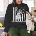Boston Terrier Papa Cool Dog Lover USA American Flag Men Women Women Crewneck Sweatshirt, American Boston Terrier Sweatshirts, gift for family, gift for coworker