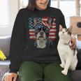 Boston Terrier Patriotic 4th Of July USA American Flag Women Crewneck Sweatshirt, American Boston Terrier Sweatshirts, Patriotic Boston Terrier Sweatshirts, Boston Terrier 4th Of July Sweatshirts, gift for family, gift for coworker