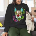 Boston Terrier In Red Day Of The Dead Sugar Skull Dog Women Crewneck Sweatshirt, gift for family, gift for coworker