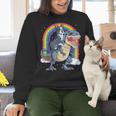 Boston Terrier Riding Dinosaur T-Rex Boys Kids Rainbow Women Crewneck Sweatshirt, Boston Terrier Riding Sweatshirts, gift for family, gift for coworker