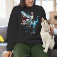 Boston Terrier Riding T-Rex Dinosaur Dog Lover Women Crewneck Sweatshirt, Boston Terrier Riding Sweatshirts, gift for family, gift for coworker