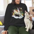 Boston Terrier Riding Unicorn Boys Girls Kids Rainbow Women Crewneck Sweatshirt, Boston Terrier Riding Sweatshirts, gift for family, gift for coworker