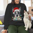 Boston Terrier Santa Christmas Tree Lights Xmas Boys Men Dog Women Crewneck Sweatshirt, Boston Terrier Christmas Sweatshirts, gift for family, gift for coworker