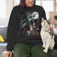 Boston Terrier Selfie Full Moon Flying Witch Halloween Dog Women Crewneck Sweatshirt, Boston Terrier Halloween Sweatshirts, gift for family, gift for coworker