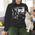 Boston Terrier Graphic Selfie With UFOs Weird Aliens Women Crewneck Sweatshirt, gift for family, gift for coworker