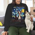 Boston Terrier Starry Night Van Gogh Art Women Crewneck Sweatshirt, gift for family, gift for coworker