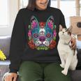 Boston Terrier Sugar Skull Dog Day Of The Dead Women Crewneck Sweatshirt, gift for family, gift for coworker
