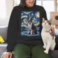 Boston Terrier Van Gogh Starry Night Women Crewneck Sweatshirt, gift for family, gift for coworker