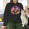 Boston Terrier Wearing A Cowboy Hat On T-Rex Women Crewneck Sweatshirt, gift for family, gift for coworker