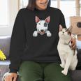 Bull Terrier Pocket Bull Terrier Peeking Out Pocket Women Crewneck Sweatshirt, gift for family, gift for coworker