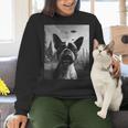 Dog Mom Dad Alien Selfie Boston Terrier UFO For Men Women Women Crewneck Sweatshirt, Boston Terrier Mom Sweatshirts, Boston Terrier Dad Sweatshirts, gift for family, gift for coworker