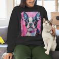 Dog Pink Boston Terrier Women Crewneck Sweatshirt, gift for family, gift for coworker