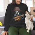 Guitar Shirt Boston Terrier Dog Playing Acoustic Guitar Women Crewneck Sweatshirt, gift for family, gift for coworker