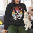 Retro Life Is Better With Boston Terrier Mom Dog Lover Women Crewneck Sweatshirt, Boston Terrier Mom Sweatshirts, gift for family, gift for coworker