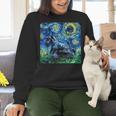 Scottish Terrier Starry Night Scotty Dog Art By Aja Women Crewneck Sweatshirt, gift for family, gift for coworker