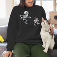 Skeleton Chasing Dog Boston Terrier Halloween Pet Lover Women Crewneck Sweatshirt, Boston Terrier Halloween Sweatshirts, gift for family, gift for coworker