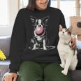 Vintage Boston Terrier Blowing Bubble Gum American Gentleman Women Crewneck Sweatshirt, American Boston Terrier Sweatshirts, gift for family, gift for coworker