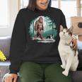 Whimsical Forest Adventures Sasquatch Bigfoot Walking Boston Terrier Dog Lovers Women Crewneck Sweatshirt, gift for family, gift for coworker